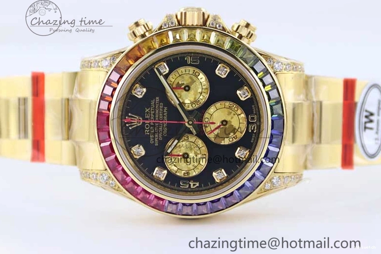 Diamonds YG Edition 1:1 Best Steel YG TWF on YG Dial Daytona A7750 116595RBOW 904L Bracelet Black 0306